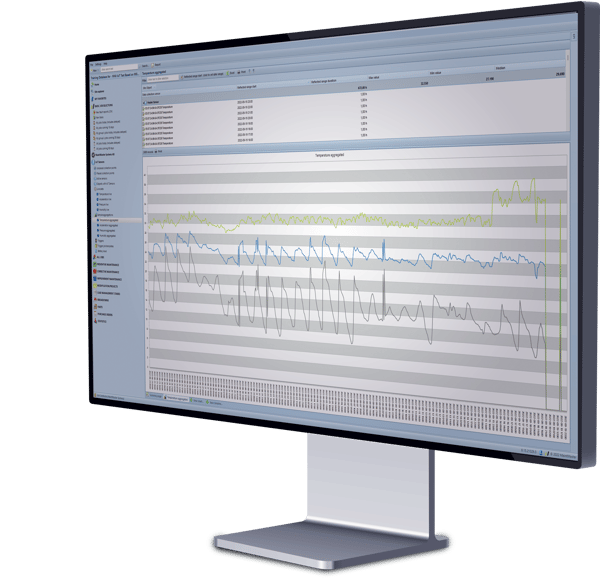 Preventive maintenance Trend insights displayed in MaintMaster IoT, with real-time analytics on a multi-line graph