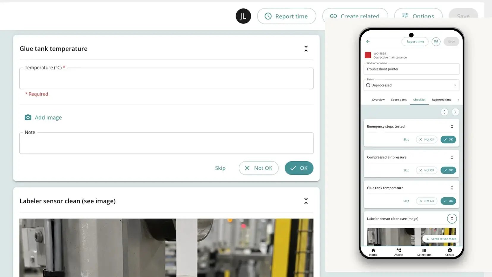 Checklista i Maintmaster CMMS, på skärm och i mobilen